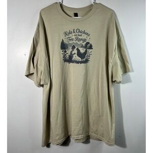 Womens Gildan Tee Shirt Kids & Chickens are best Free Range Tan 3XL